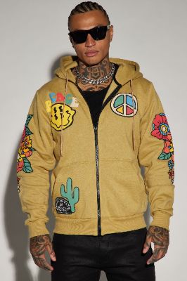 Peace And Happiness Zip Hoodie - Khaki sold by Fashion Nova