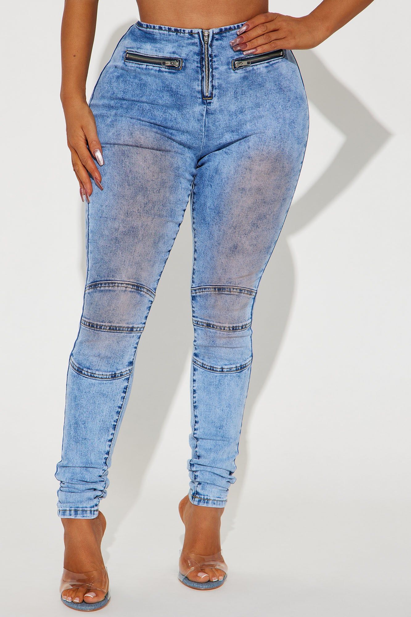 Back At It Moto Stretch Skinny Jeans - Medium Wash sold by Fashion Nova product image thumbnail 2