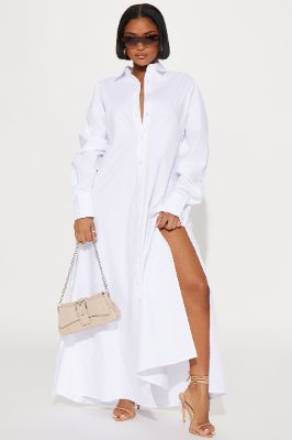 Eleanor Shirt Maxi Dress - White sold by Fashion Nova