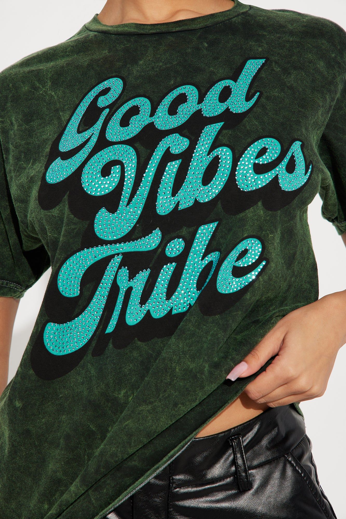 Good Vibes Tribe Rhinestones Tee - Green/combo sold by Fashion Nova product image thumbnail 3