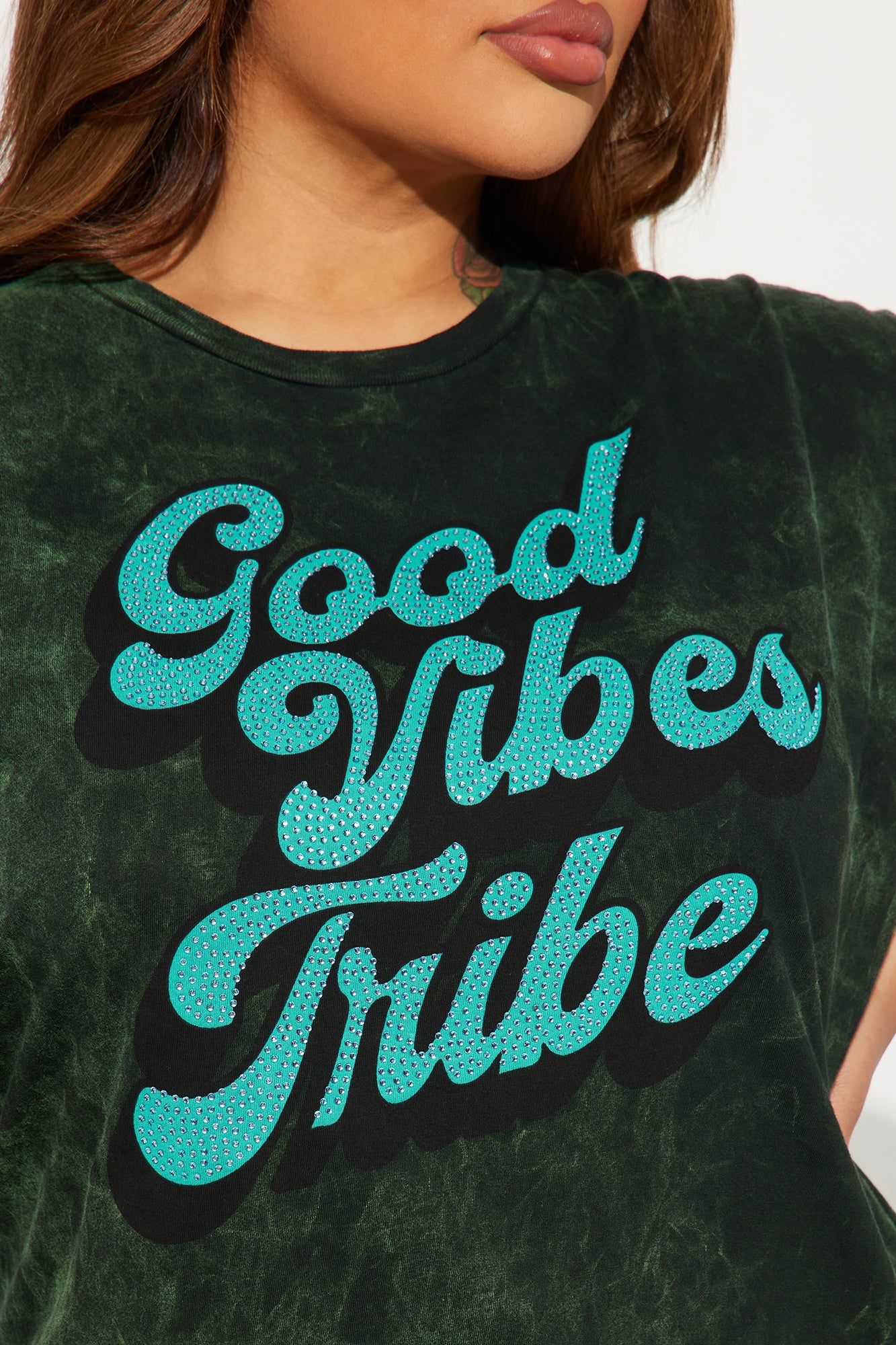 Good Vibes Tribe Rhinestones Tee - Green/combo sold by Fashion Nova product image thumbnail 5