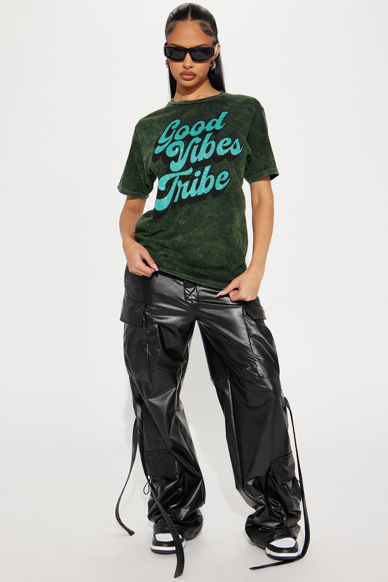 Good Vibes Tribe Rhinestones Tee - Green/combo sold by Fashion Nova product image thumbnail 2