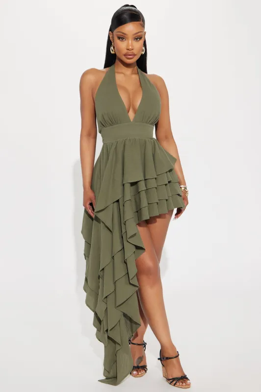Aurelie Gauze Maxi Dress - Olive sold by Fashion Nova