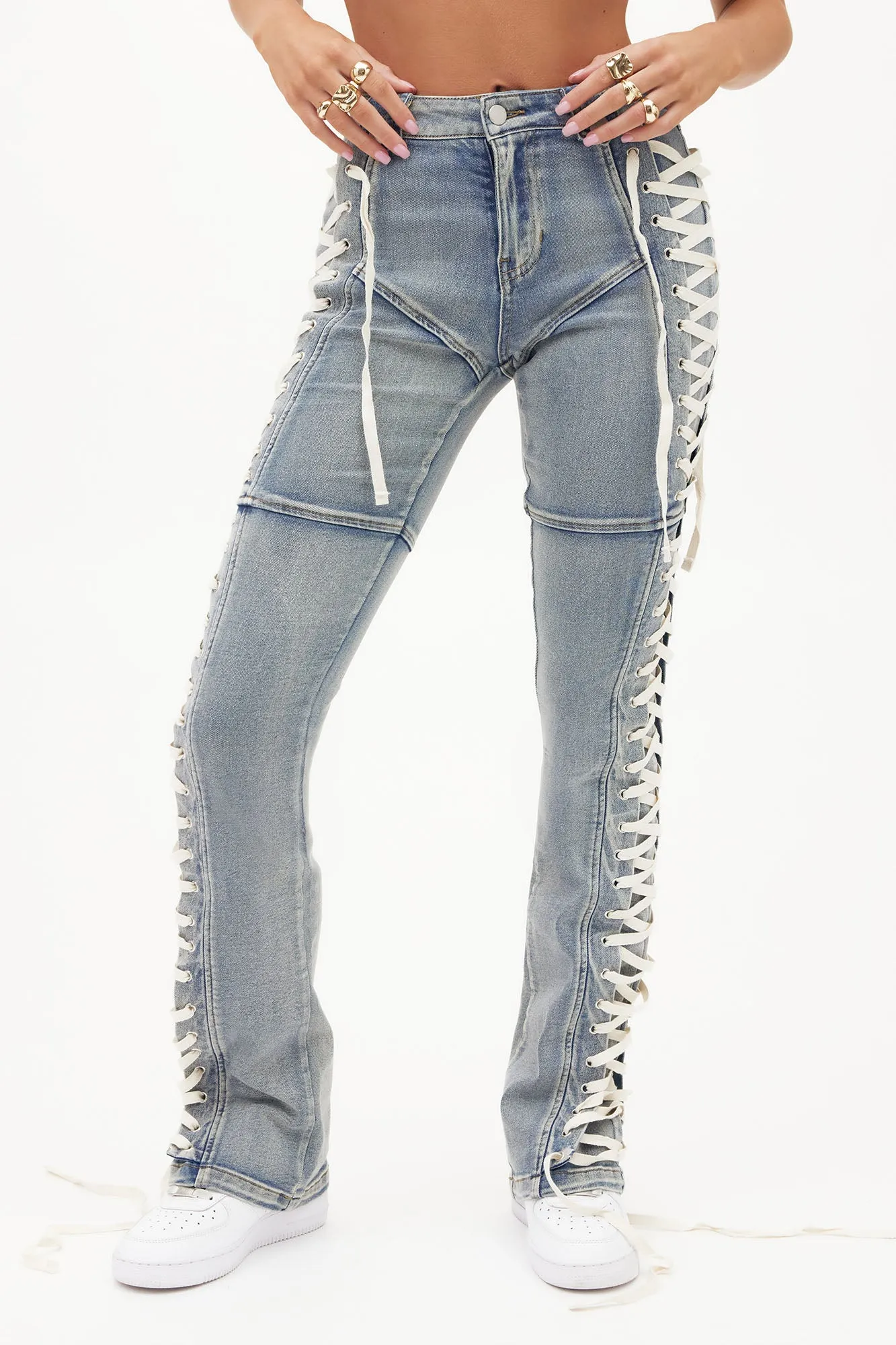 Jaw Dropper Stretch Lace Up Bootcut Jeans - Medium Wash sold by Fashion Nova product image thumbnail 2