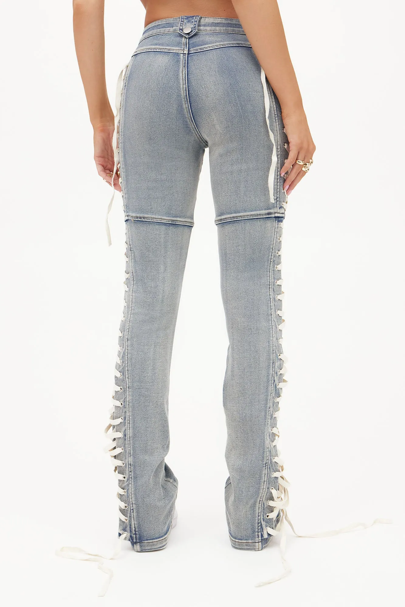 Jaw Dropper Stretch Lace Up Bootcut Jeans - Medium Wash sold by Fashion Nova product image thumbnail 3