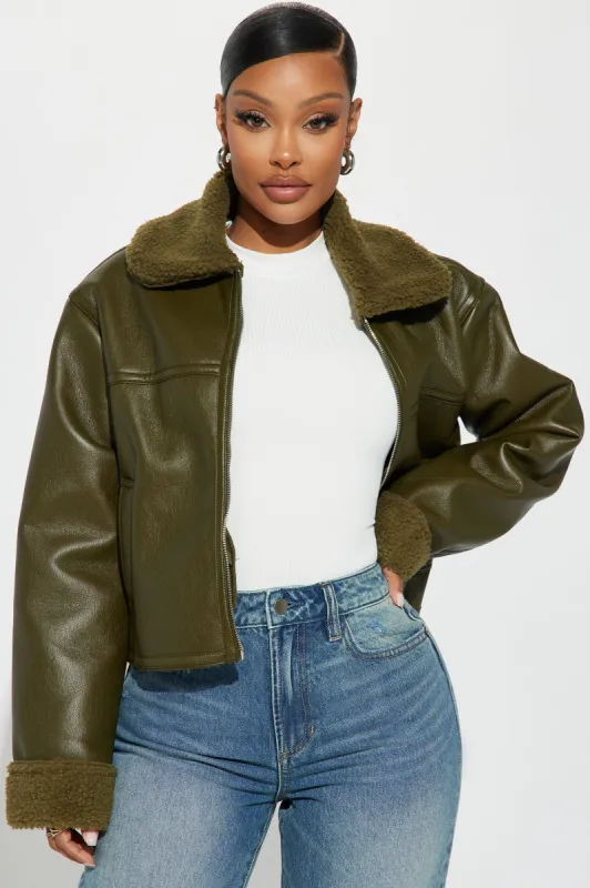 Downtown Girl Bomber Jacket - Olive sold by Fashion Nova