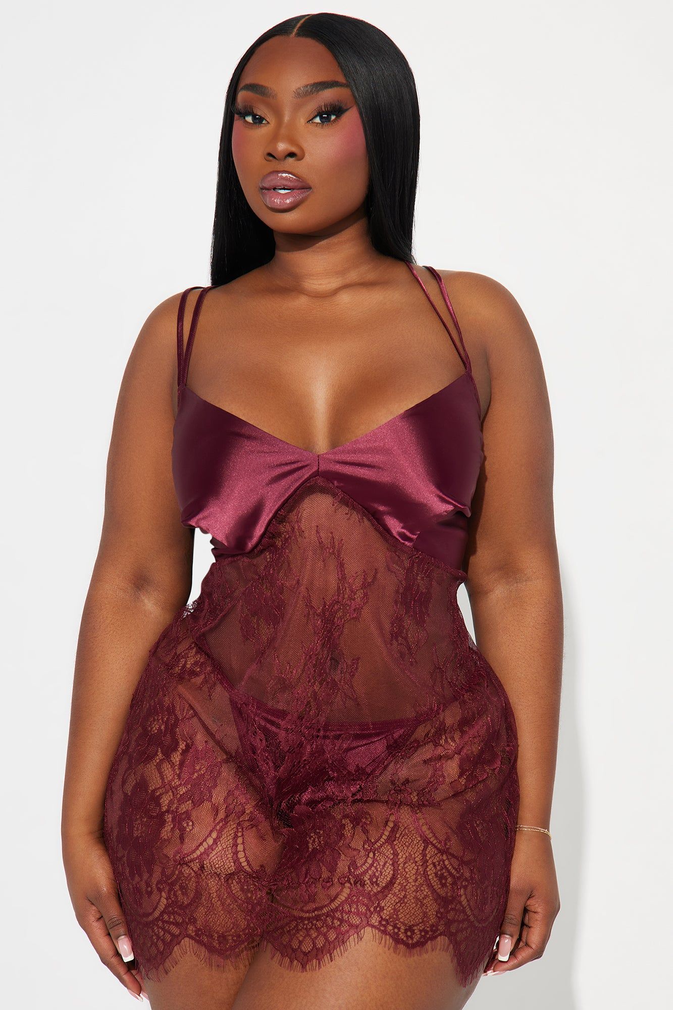 Quiet Not Shy Lace Chemise Set - Wine sold by Fashion Nova product image thumbnail 4
