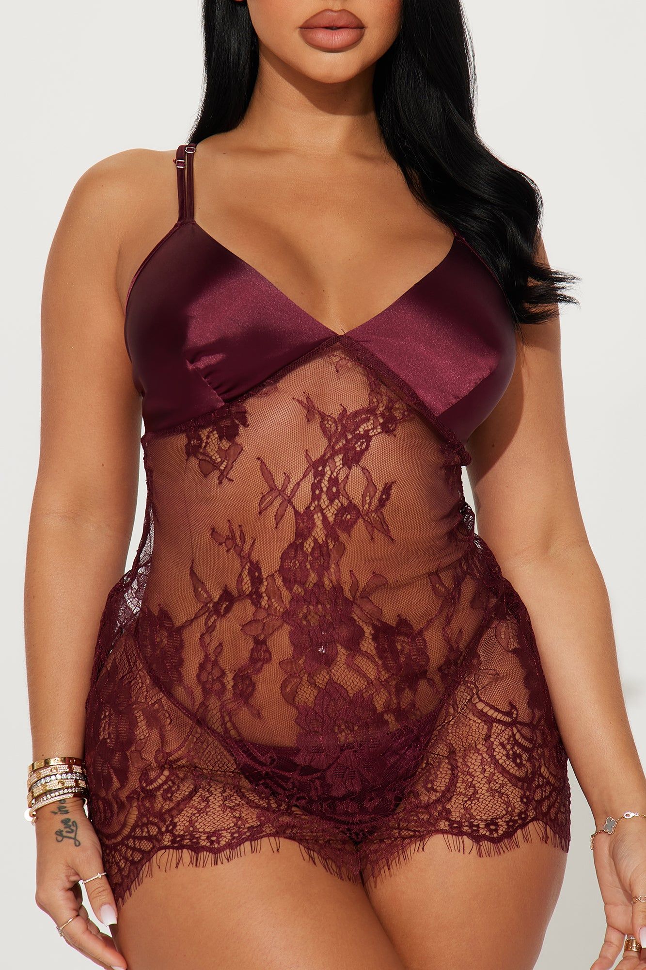 Quiet Not Shy Lace Chemise Set - Wine sold by Fashion Nova product image thumbnail 2