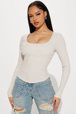 On DND Ribbed Corset Top - Ivory sold by Fashion Nova