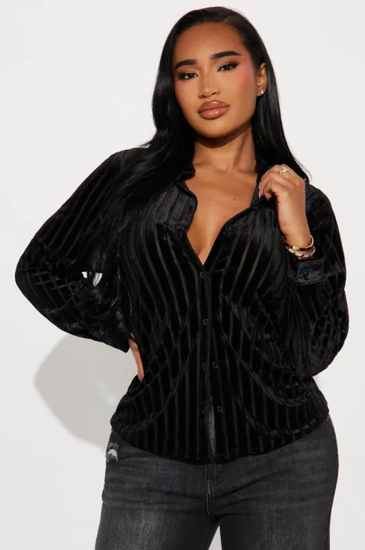 CEO Velvet Striped Shirt - Black made by Fashion Nova