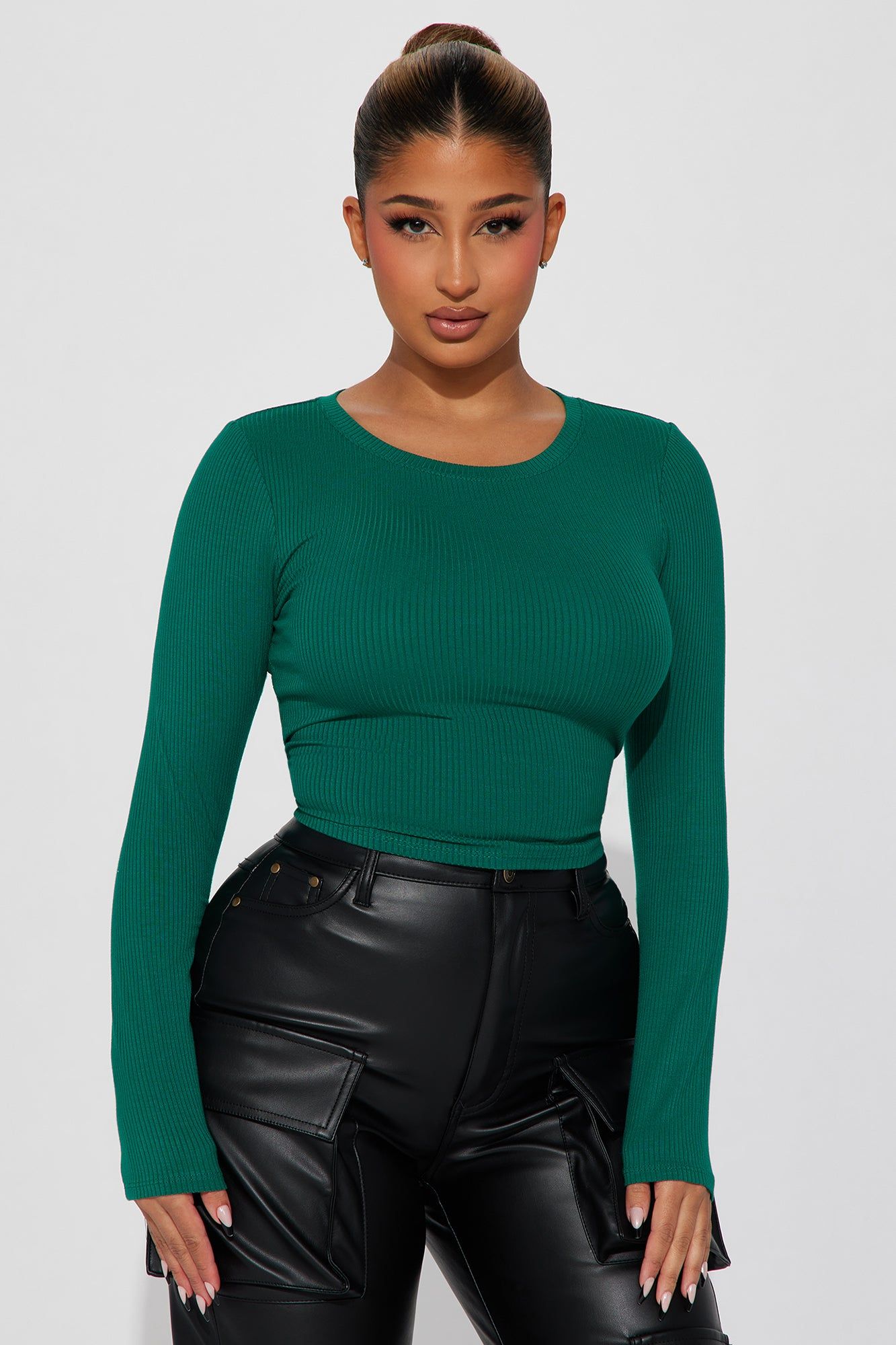 Jaclyn Cropped Long Sleeve Top - Teal sold by Fashion Nova