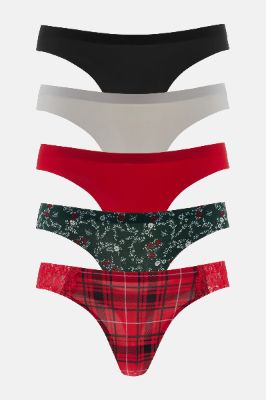 Fuzzy Feeling Thong 5 Pack Panties - Red/combo sold by Fashion Nova