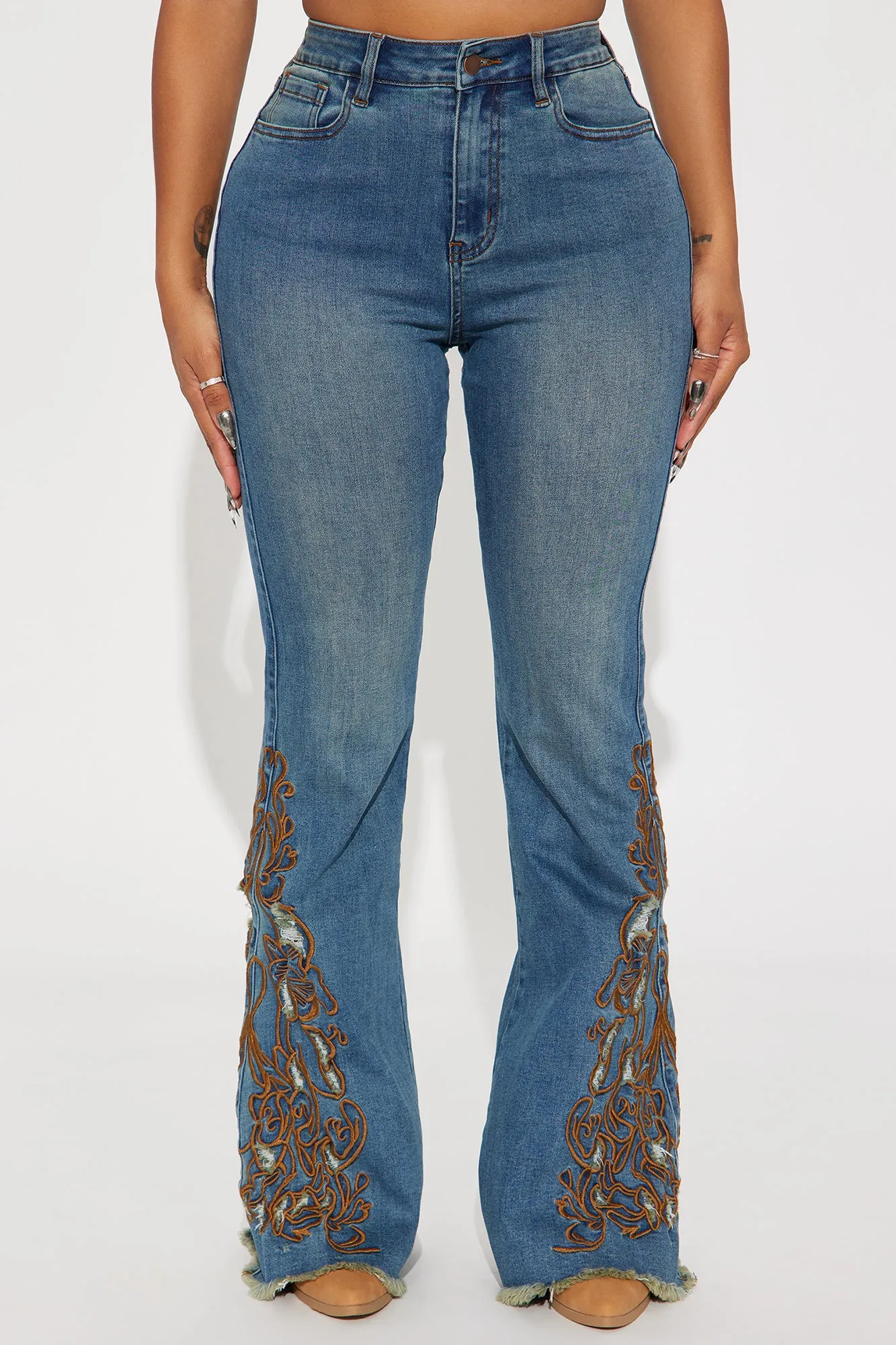 Glow Up Embroidered Stretch Flare Jeans - Medium Wash sold by Fashion Nova product image thumbnail 2