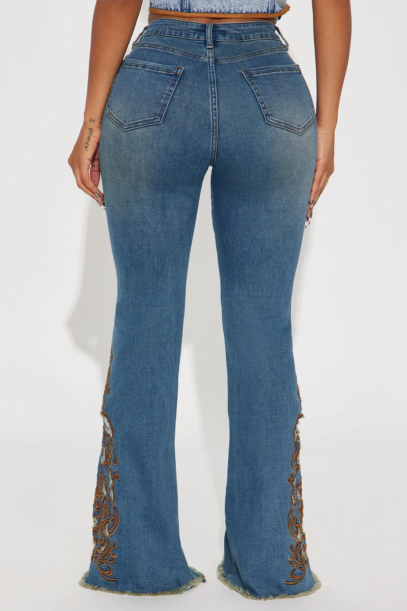 Glow Up Embroidered Stretch Flare Jeans - Medium Wash sold by Fashion Nova product image thumbnail 4