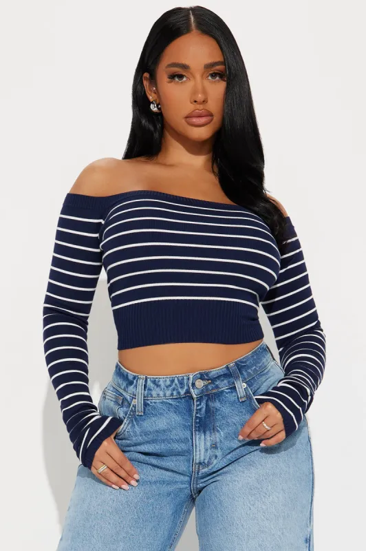 Hamptons Weekend Striped Sweater - Navy/combo sold by Fashion Nova
