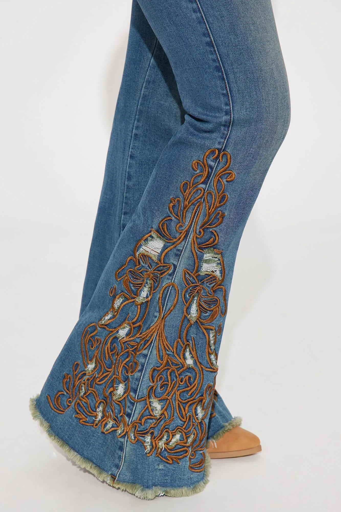 Glow Up Embroidered Stretch Flare Jeans - Medium Wash sold by Fashion Nova product image thumbnail 3