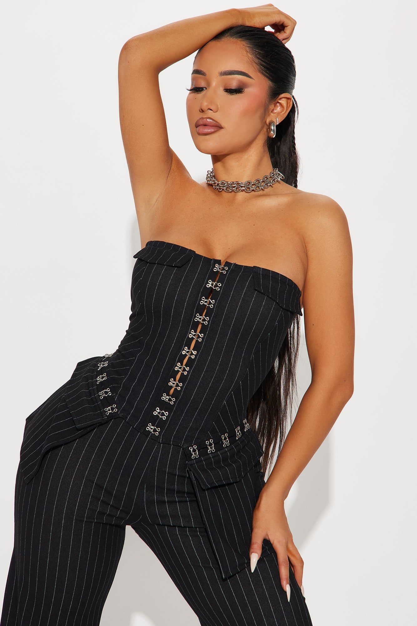 Bring Me Closer Pinstripe Pant Set - Black sold by Fashion Nova product image thumbnail 2