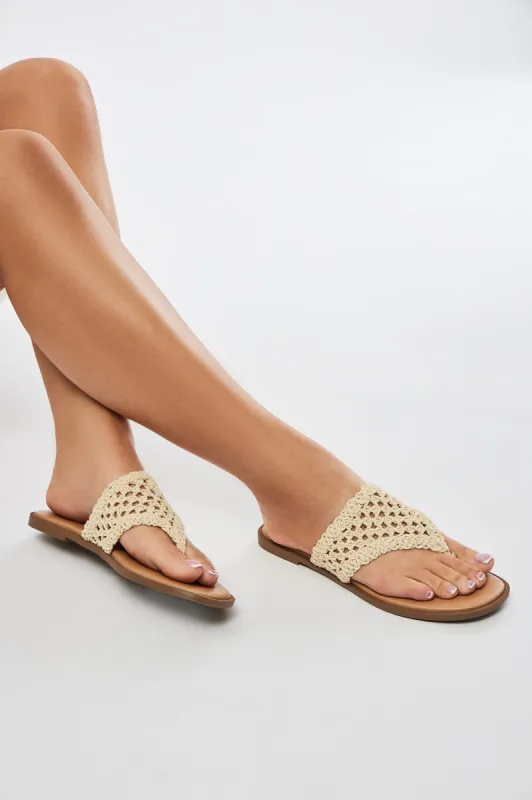 True Feeling Crochet Flip Flops - Off White sold by Fashion Nova