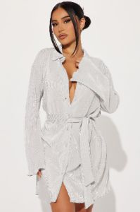 On The Clock Plisse Mini Dress - Silver sold by Fashion Nova