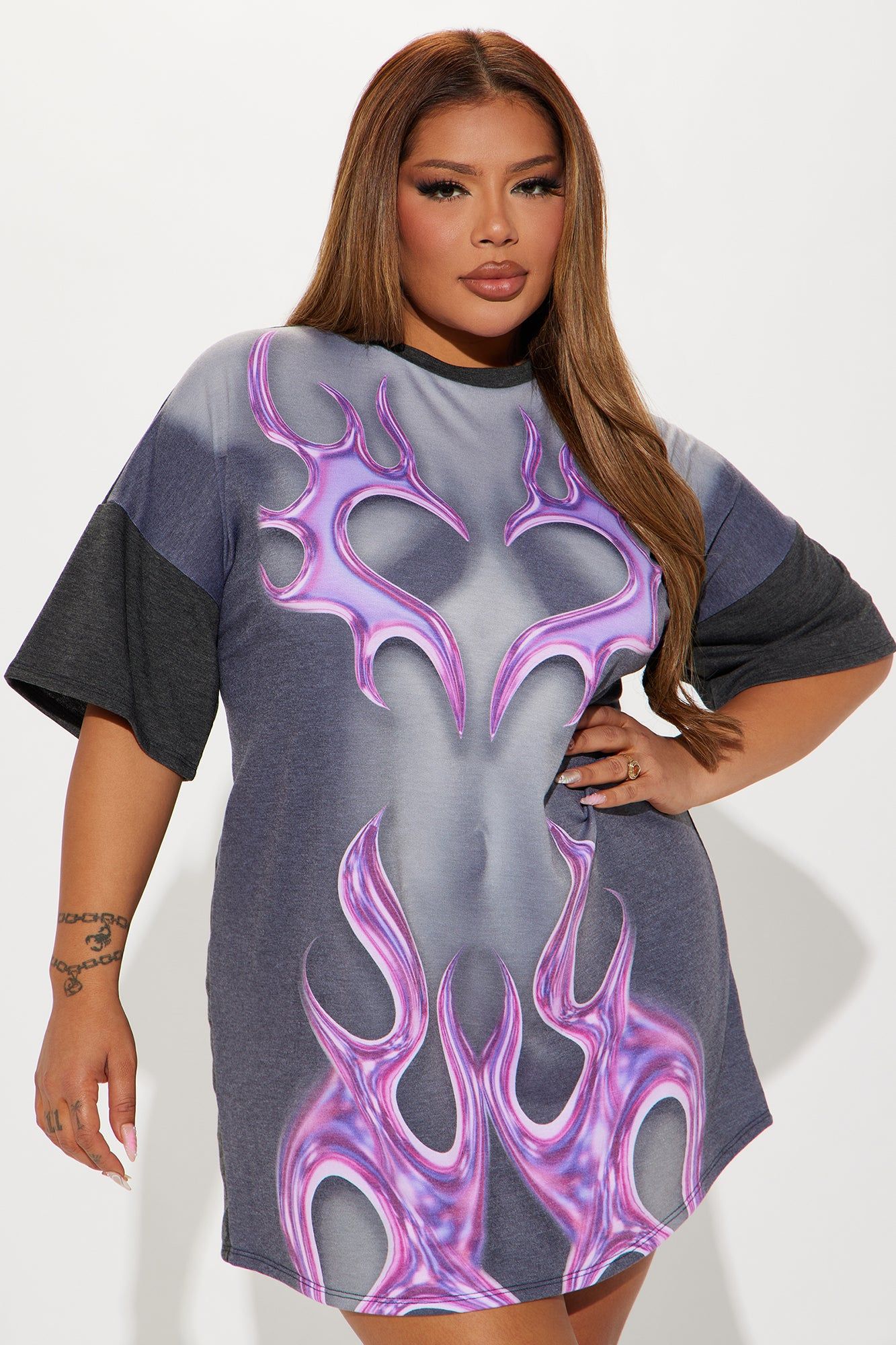 Girl On Fire T-Shirt Mini Dress - Grey sold by Fashion Nova product image thumbnail 5