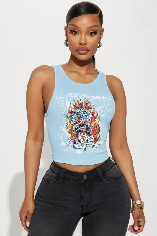 Ed Hardy Tiger Flame Tank Top - Blue sold by Fashion Nova