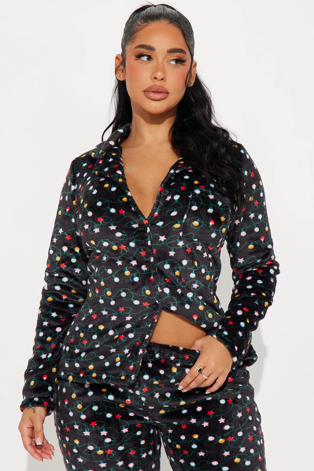 Christmas Lights Plush PJ Pant Set - Black/combo sold by Fashion Nova product image thumbnail 2
