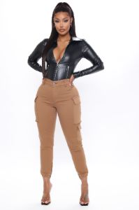 Biker Baddie Zip Front Bodysuit - Black sold by Fashion Nova