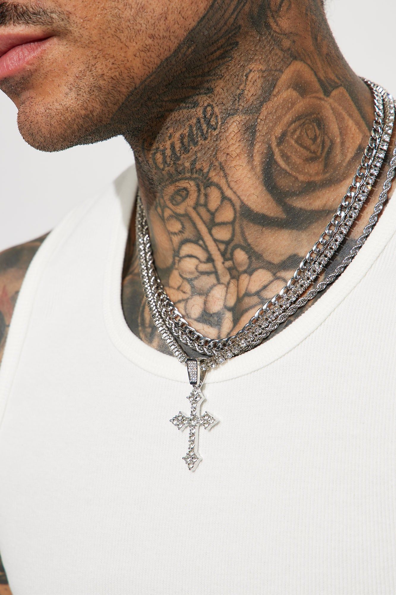 Cross On Me 3 Piece Chain Necklace - Silver sold by Fashion Nova