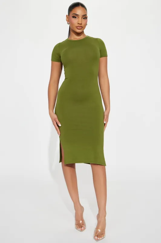 Sarahi Short Sleeve Midi Dress - Olive sold by Fashion Nova