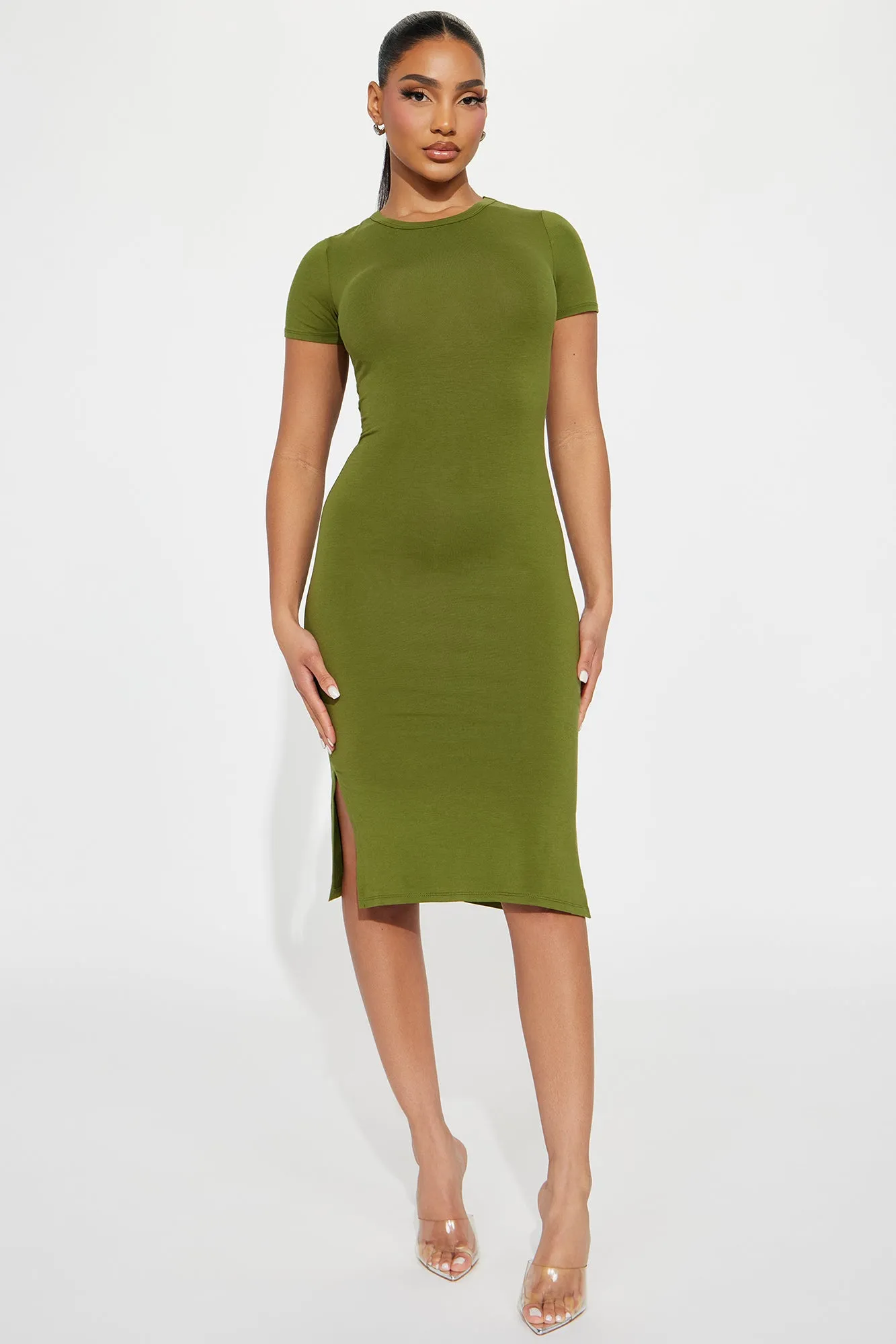Sarahi Short Sleeve Midi Dress - Olive sold by Fashion Nova