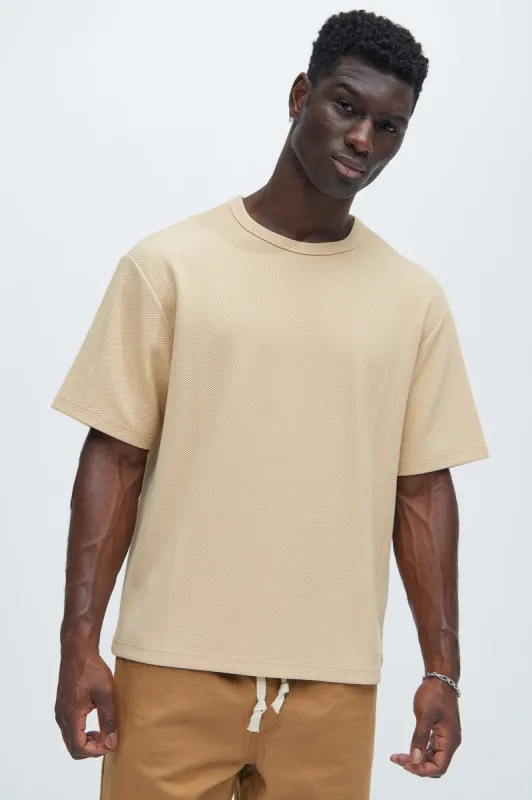Kamryn Textured Relaxed Short Sleeve Tee - Tan sold by Fashion Nova