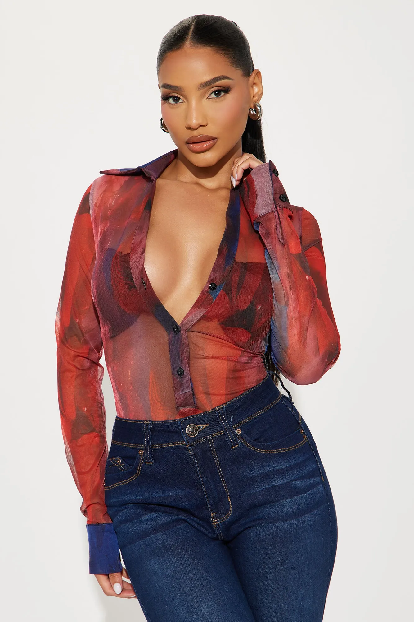 I Call The Shots Mesh Bodysuit - Rust/combo sold by Fashion Nova product image thumbnail 3