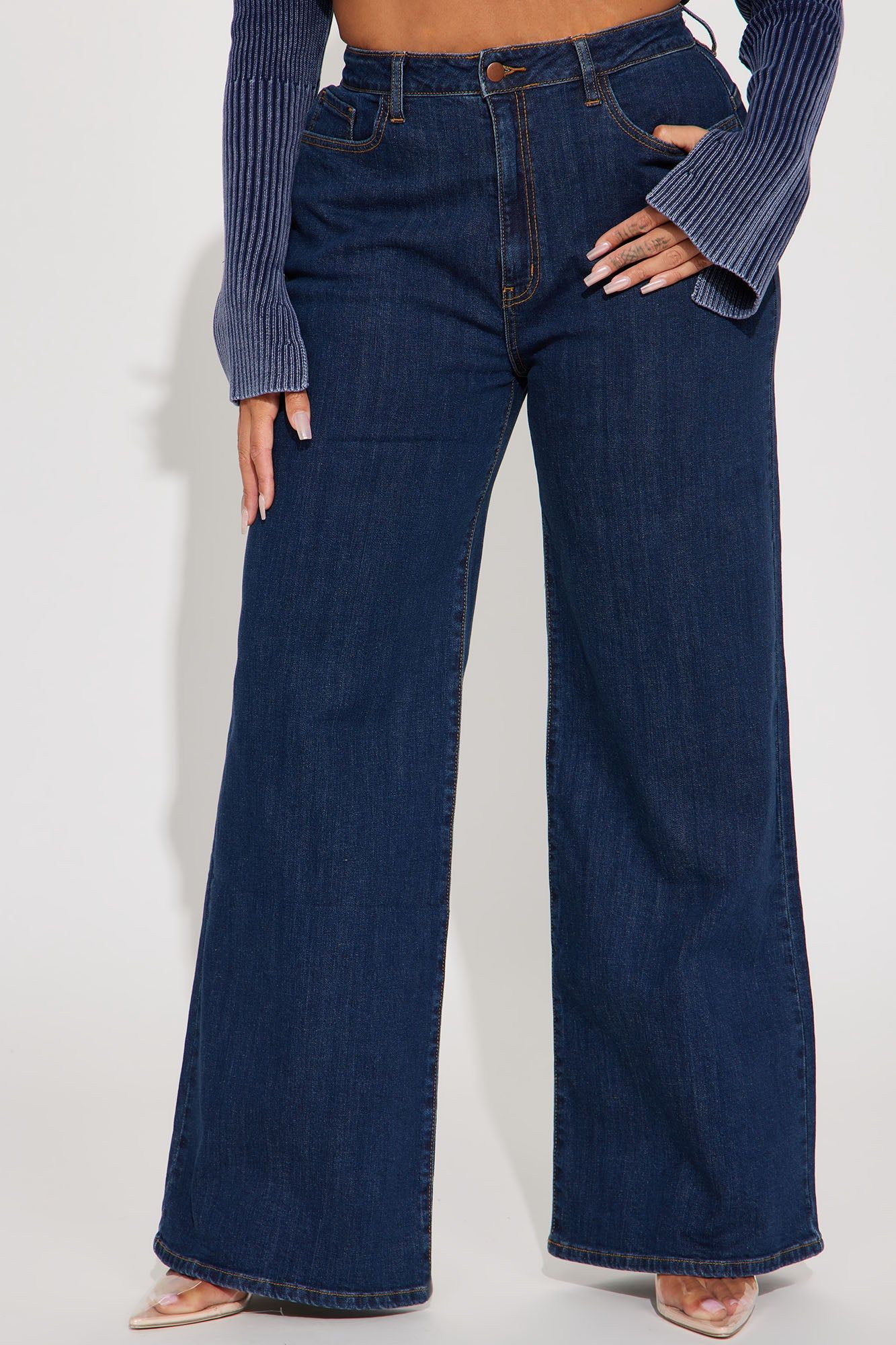 Chasing Thrills Stretch Wide Leg Jeans - Dark Wash sold by Fashion Nova product image thumbnail 5