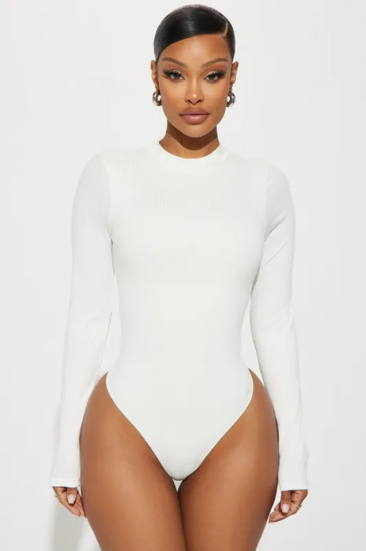 Gina Ribbed Long Sleeve Bodysuit - Off White sold by Fashion Nova