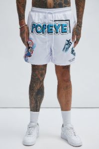 Popeye Retro Mesh Shorts - White sold by Fashion Nova