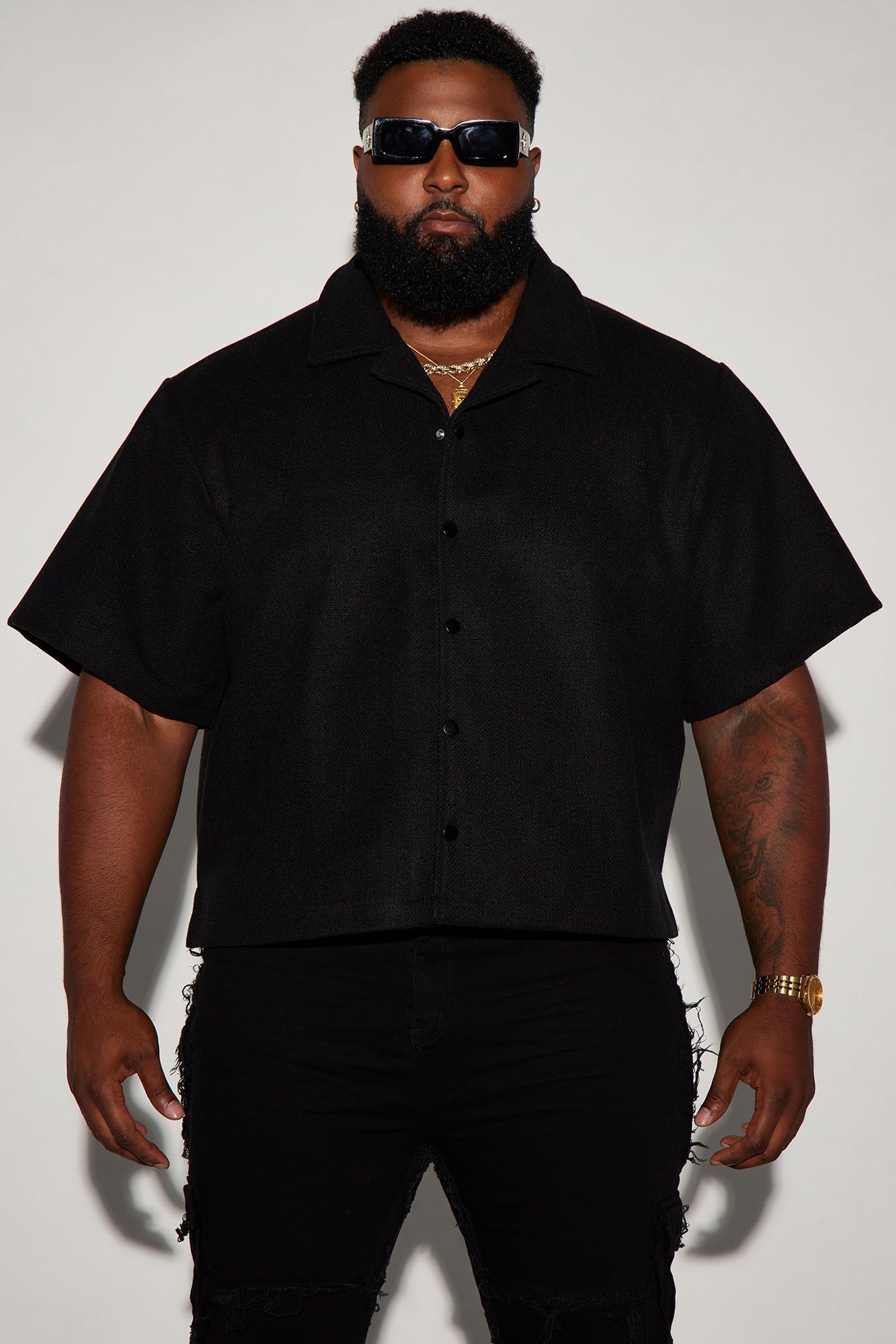 Wilder Textured Weave Cropped Button Up Shirt - Black sold by Fashion Nova product image thumbnail 2