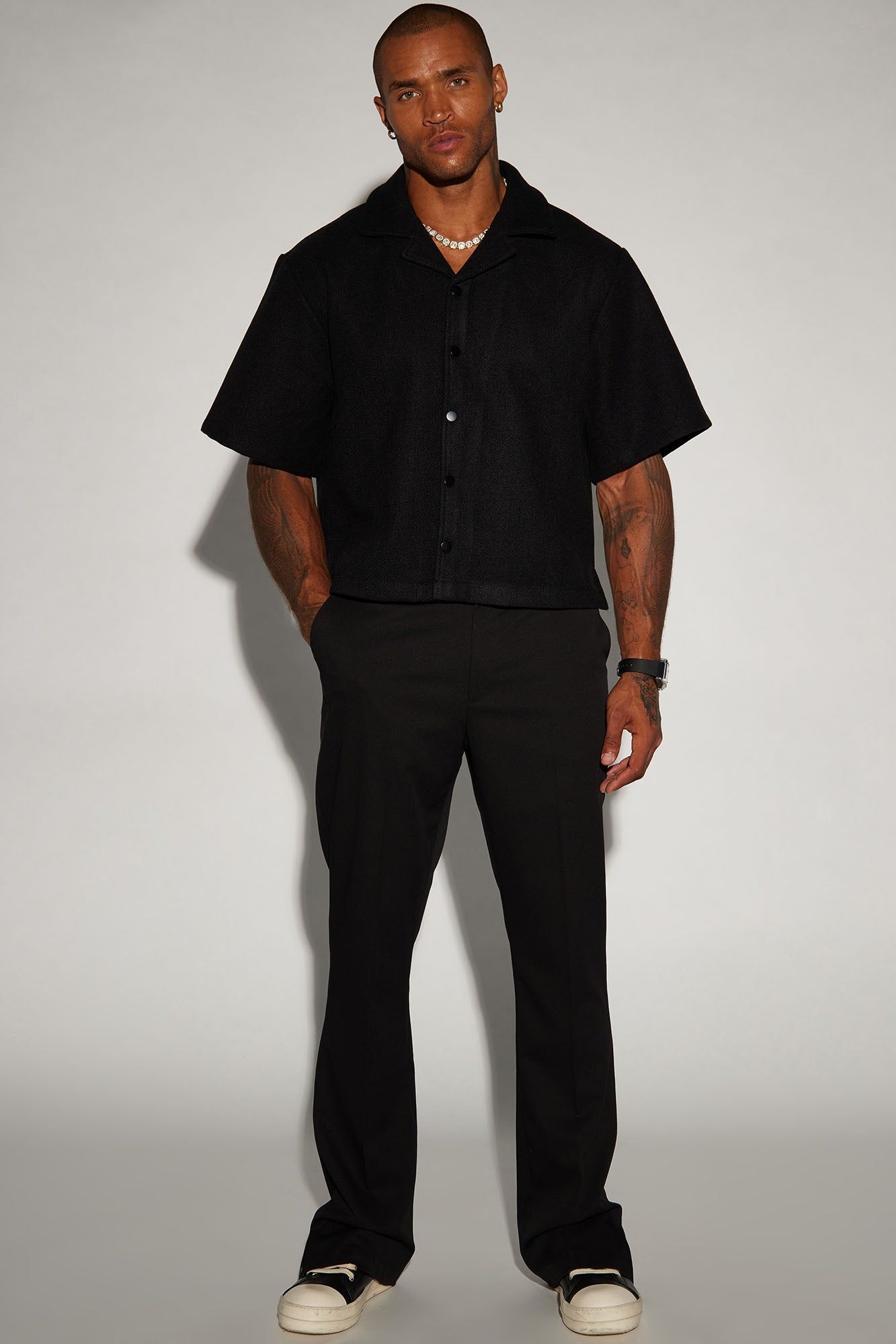 Wilder Textured Weave Cropped Button Up Shirt - Black sold by Fashion Nova product image thumbnail 3