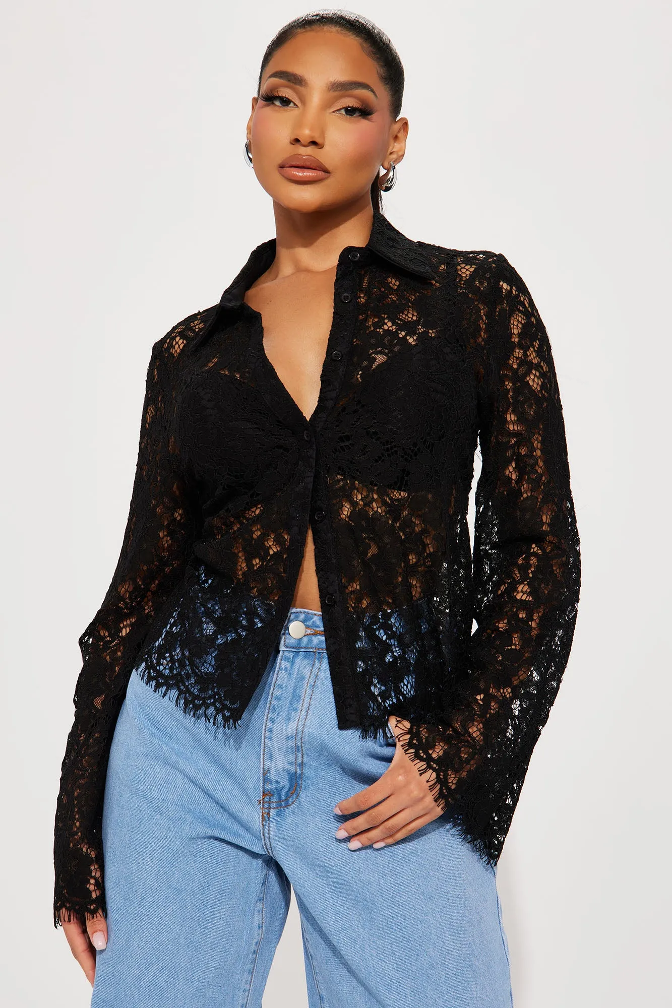 Love Letters Lace Shirt - Black sold by Fashion Nova