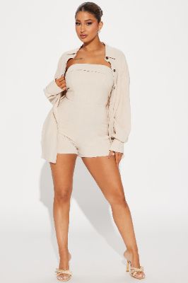 In The Clear Romper Set - Cream sold by Fashion Nova