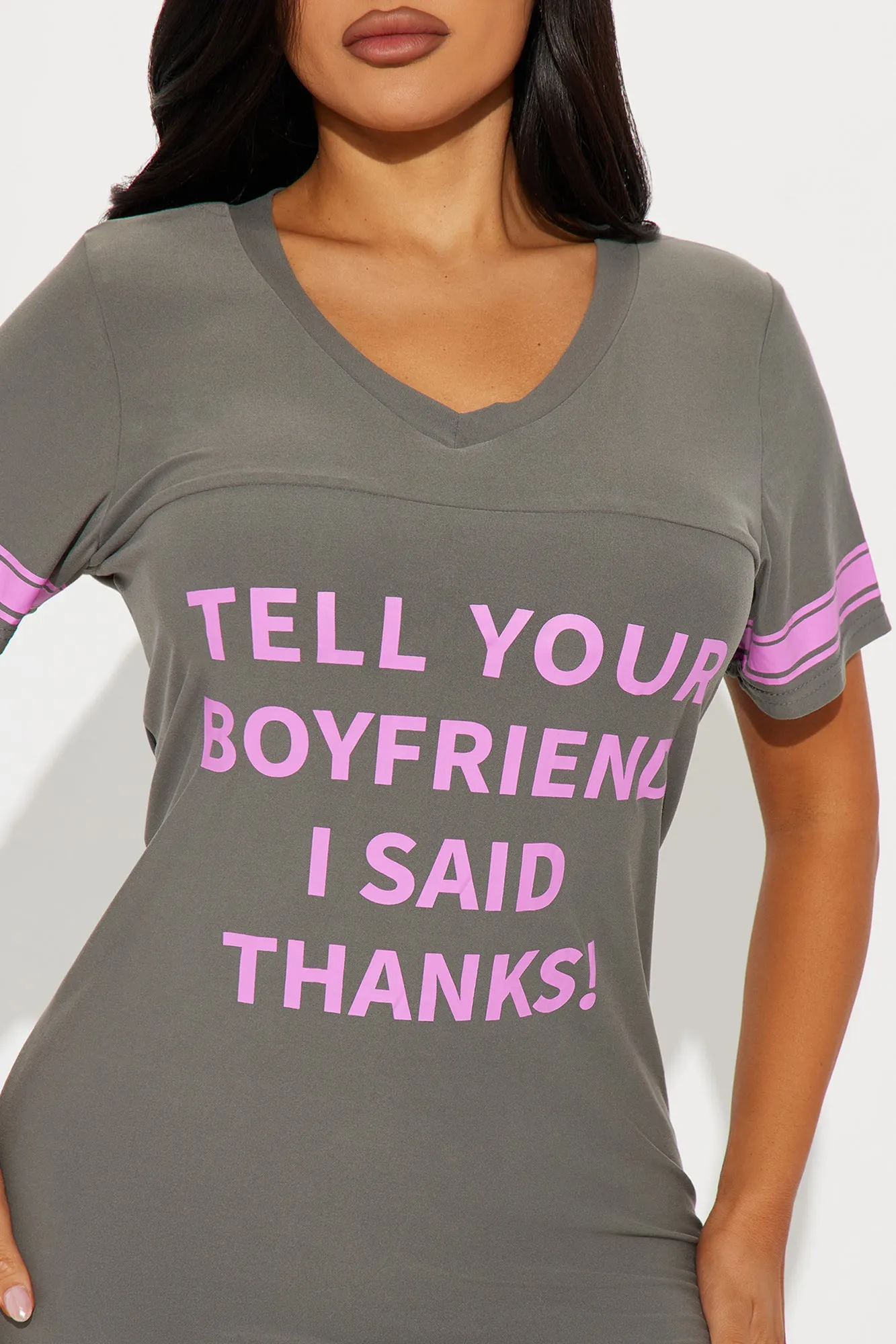 Tell Your Boyfriend PJ Sleep Shirt - Grey sold by Fashion Nova product image thumbnail 2