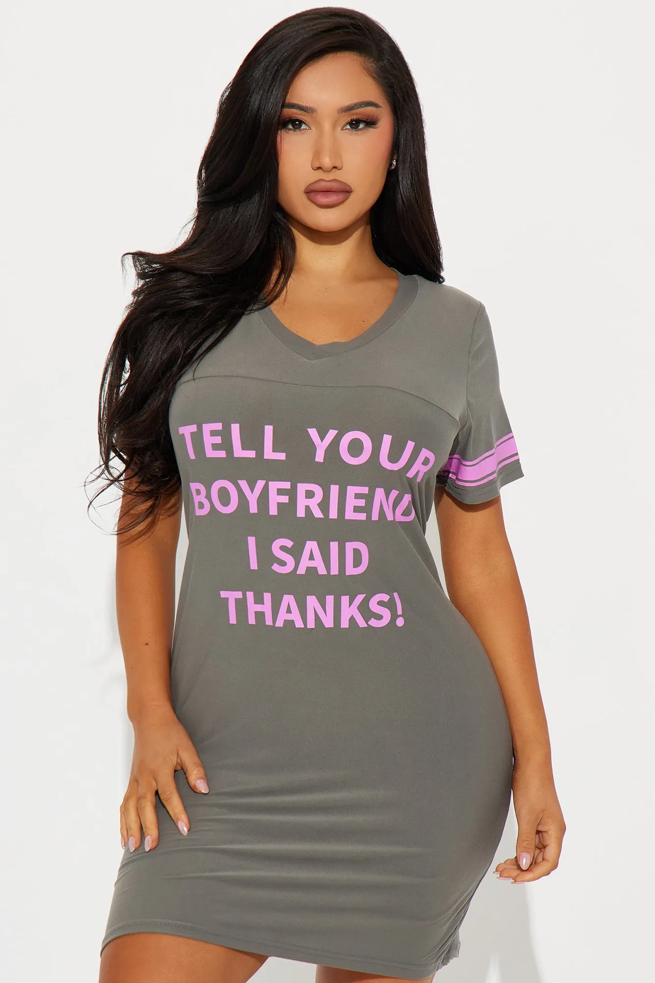Tell Your Boyfriend PJ Sleep Shirt - Grey sold by Fashion Nova