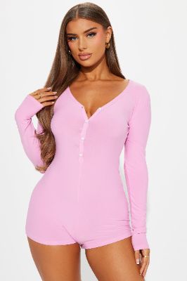 Bombshell Long Sleeve PJ Romper Onesie - Rose sold by Fashion Nova