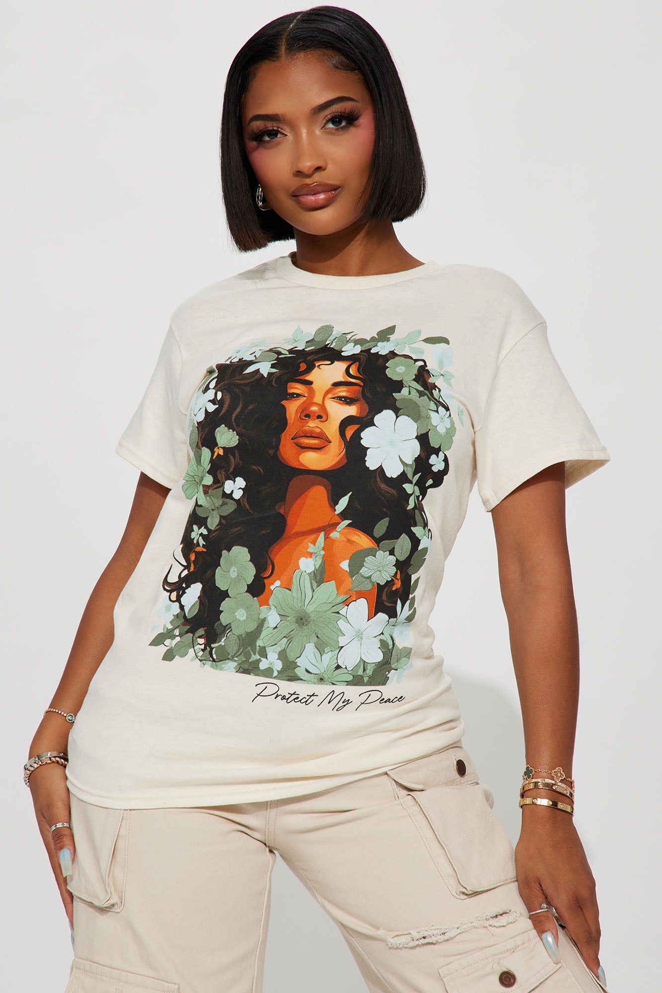 Protect My Peace Graphic Tee - Natural/Combo sold by Fashion Nova