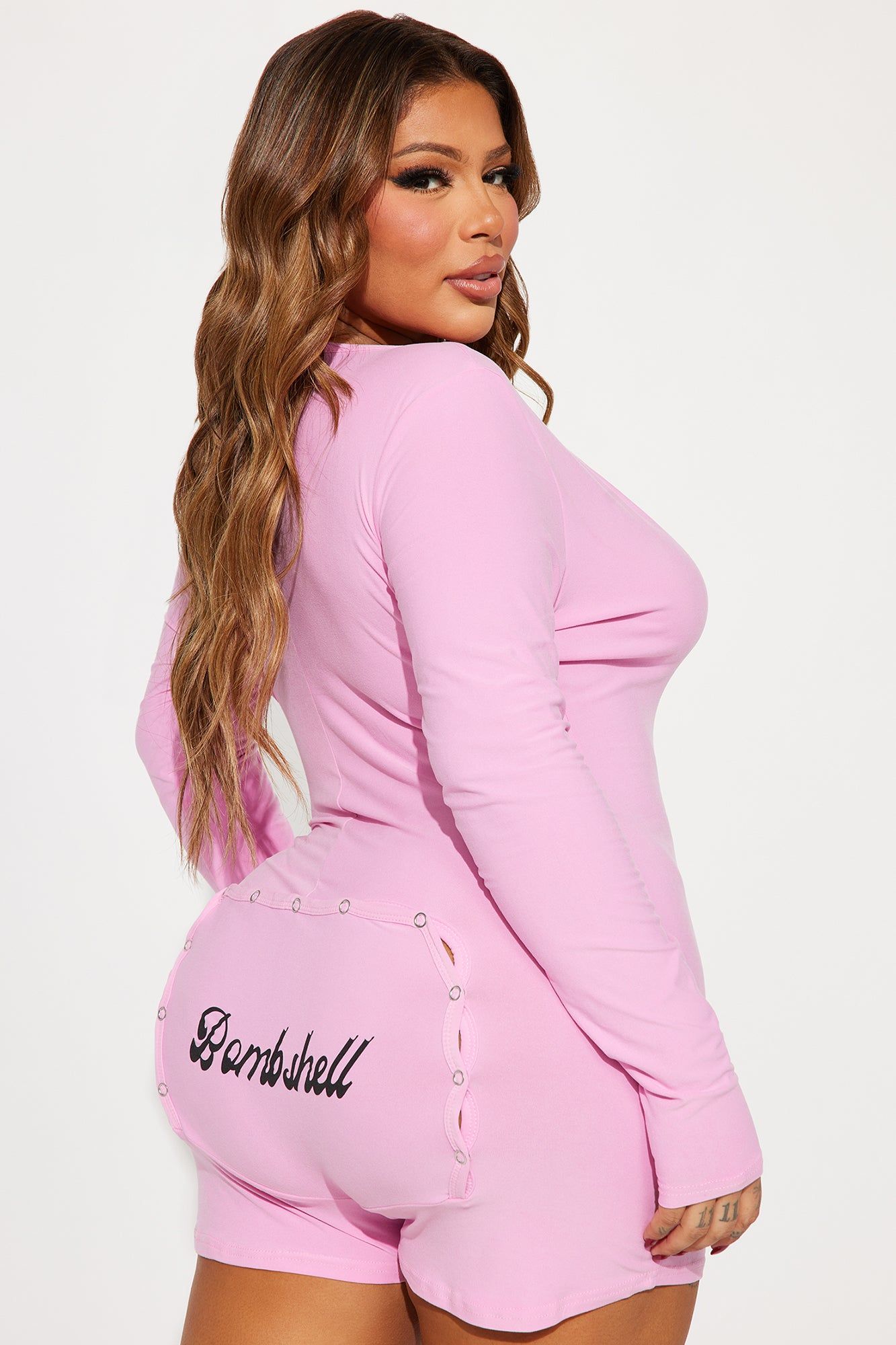 Bombshell Long Sleeve PJ Romper Onesie - Rose sold by Fashion Nova product image thumbnail 5