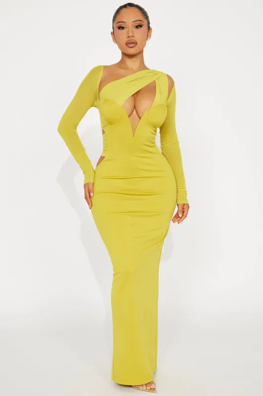 Nathalie Asymmetrical Maxi Dress - Chartreuse sold by Fashion Nova