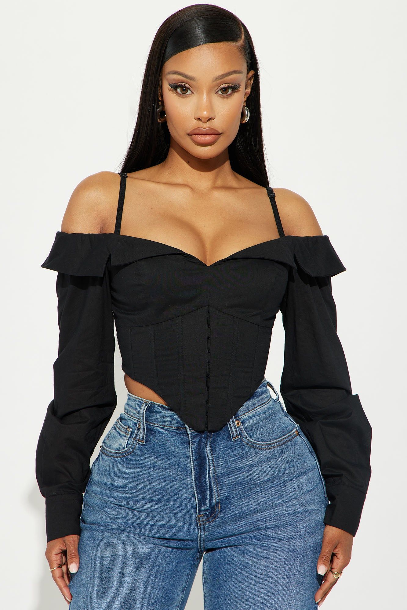 Meredith Poplin Corset Top - Black sold by Fashion Nova