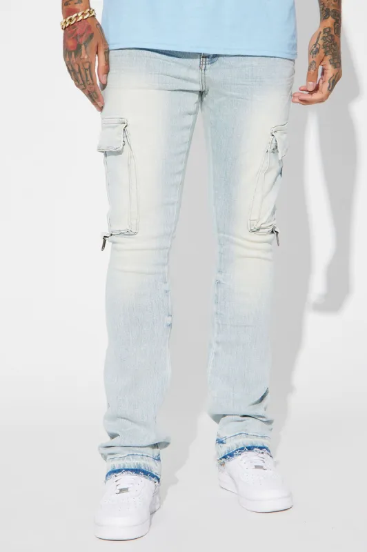 Not The Same Cargo Stacked Skinny Flare Jeans - Light Wash sold by Fashion Nova