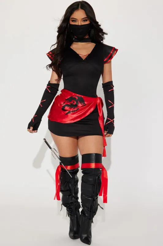 Elusive Ninja Babe 7 Piece Costume Set - Black/Red sold by Fashion Nova