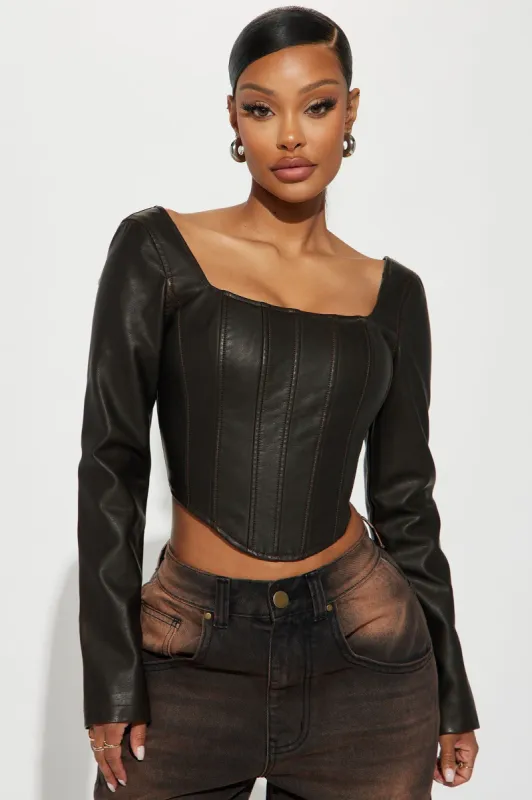 Let's Ride Washed Faux Leather Corset Top - Black sold by Fashion Nova