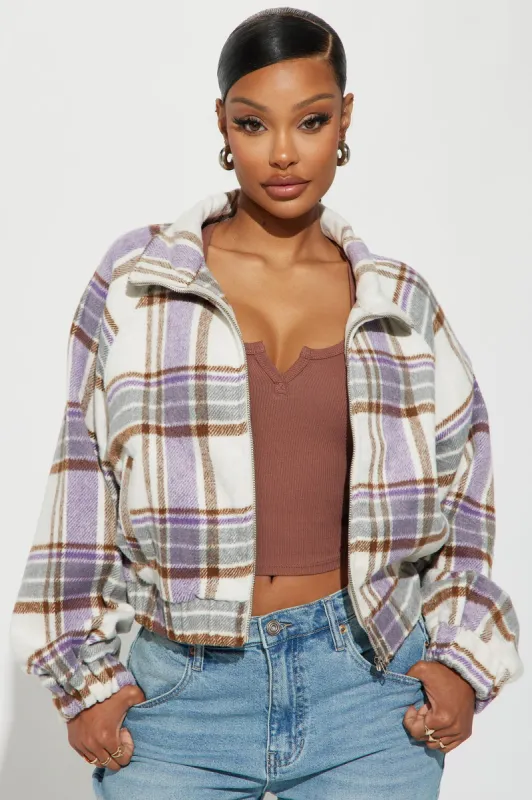 Mila Plaid Jacket - Lavender sold by Fashion Nova